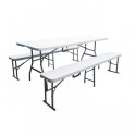 Ensemble de table pliante 180 cm et 2 bancs pliables 180 cm - Pied haut - Tableau EVA
