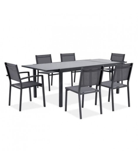 Ensemble repas de jardin 6 a 8 personnes - Table aluminium extensible 180-240 cm + 6 chaises aluminium et assise textilene - …