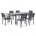 Ensemble repas de jardin 6 a 8 personnes - Table aluminium extensible 180-240 cm + 6 chaises aluminium et assise textilene - …