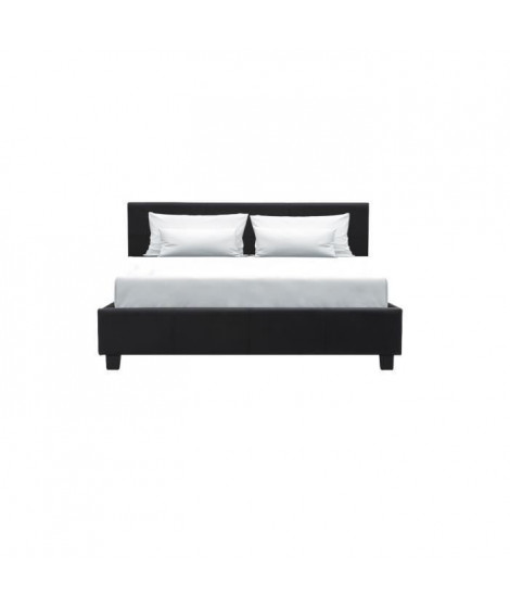 KANSAS Lit adulte 140 x 190 cm - Simili noir avec LED - Sommier inclus