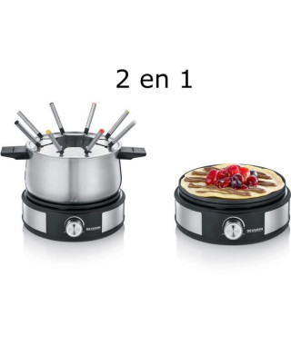 SEVERIN FO2471 - Fondue Crepiere 2en1 électrique - 8 pers. - 1500W - Caquelon inox amovible -Protection anti-projections - In…