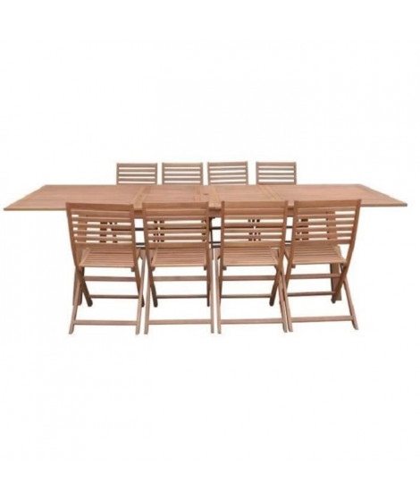 Ensemble repas de jardin  8 a 12 personnes - Table extensible 200/250/300 x 100cm + 6 chaises - Bois Eucalyptus FSC