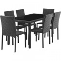Ensemble repas de jardin - table en verre trempé et 8 chaises en résine tressée noir - Table 160x80x73 cm - Chaise : 44x54x88…