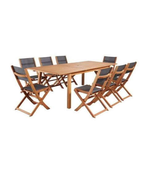 Ensemble repas de jardin 6 a 8 personnes - Table extensible 180/240 x 100 cm + 6 chaises assises textilene - Bois Eucalyptus FSC