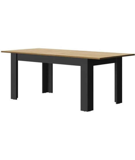 Table a manger rectangulaire + allonge - Décor chene et noir - L 200 x P 90 x H 77 cm - MANCHESTER