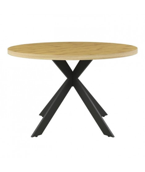 Table a manger - Ronde - Scandinave - CESAME - L 120 x P 75 x H 69 cm - Pieds métal - Décor chene