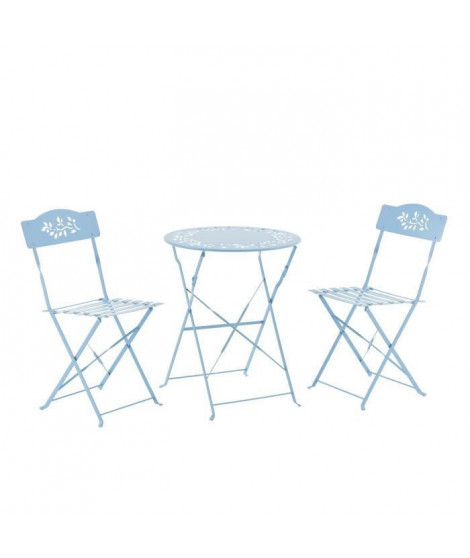 Ensemble de jardin bistrot 2 personnes - Table ronde motif 60 cm + 2 chaises - Acier  thermolaqué - Bleu