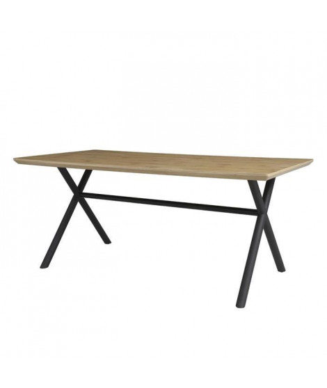 Table a manger fixe  CROSS- Rectangulaire - Mélaminé Décor chene et métal noir - 8 personnes - L 180 x P 90 x H 76 cm