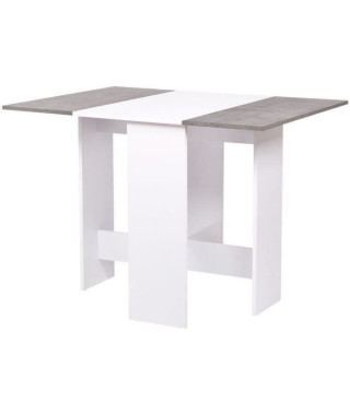 Table a manger pliable - En panneaux de particules avec décor papier - Blanc et imitation ciment - VARDA