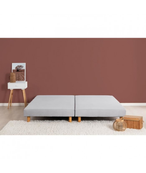 Sommiers tapissiers a lattes 2x90x200 - Bois massif gris + pieds - DEKO DREAM Rakenne