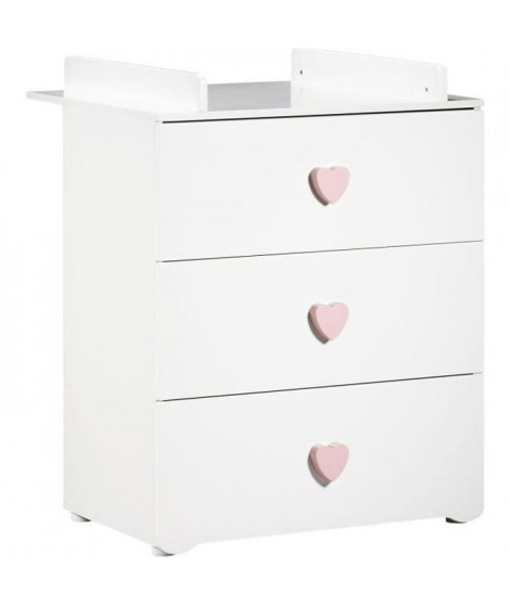 BABY PRICE New Basic Commode a langer 3 tiroirs - Boutons coeur rose