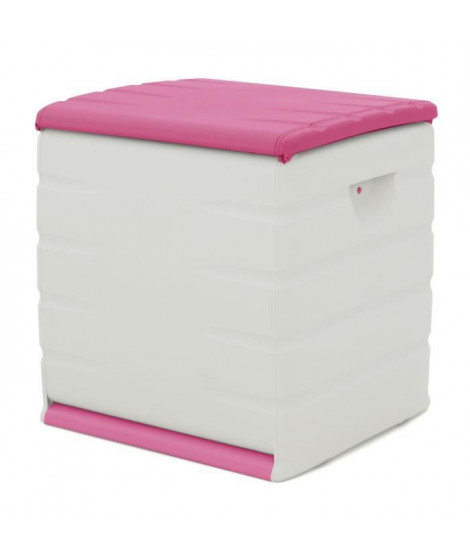 PLASTIKEN Coffre cadenassable avec roulettes - 190 L - Fonctionnel et esthétique - Beige et Fushia