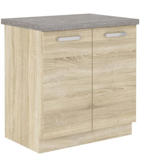 Meuble bas 2 portes battantes avec plan de travail - Décor chene sonoma - L 80 x P 51,6 x H 82 cm - LASSEN