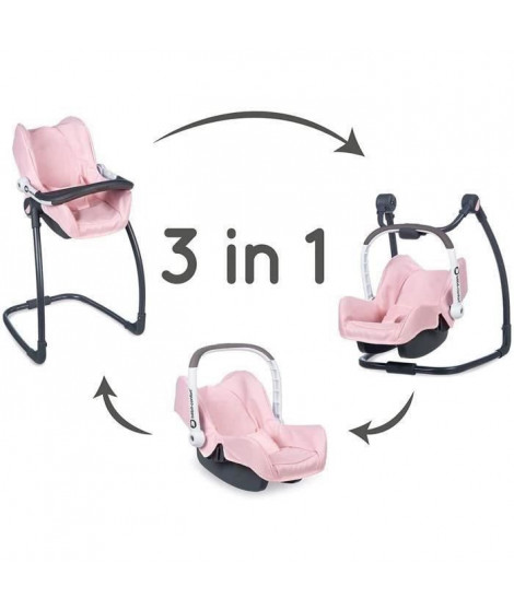 Smoby - Bébé Confort - Siege + Chaise Haute 3 en 1 - Pour Poupons et Poupées - Fonction Balancelle