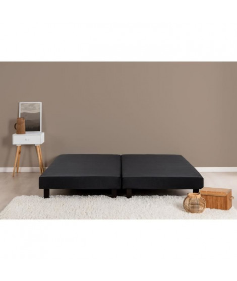 Sommiers tapissiers a lattes  2x80x200 - Bois massif noir + pieds - DEKO DREAM Rakenne