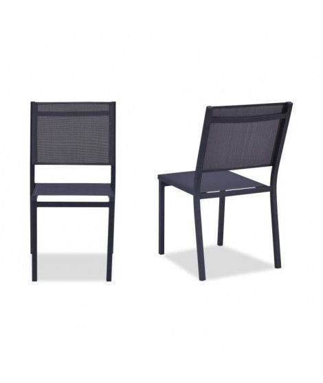 Lot de 2 chaises de jardin en aluminium assise textilene - 48 x 56 x 87 cm - Gris