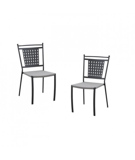 Lot de 2 chaises a manger de jardin - Style zellige - Acier thermolaqué + Textilene  - 50 x 59 x 91 cm