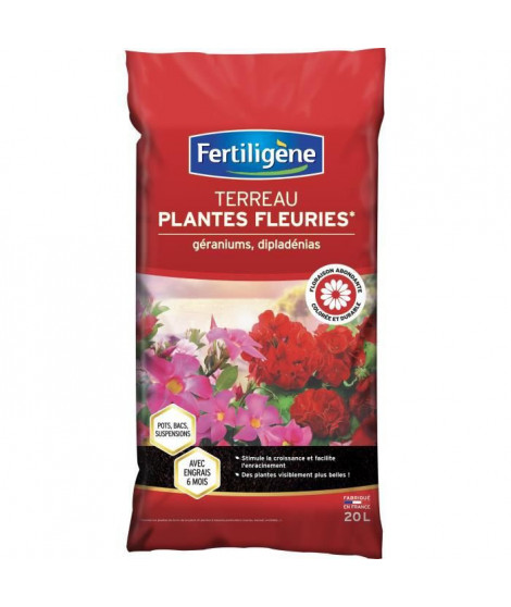 FERTILIGENE Terreau Plantes Fleuries, Geraniums, Dipladenias - 20 L