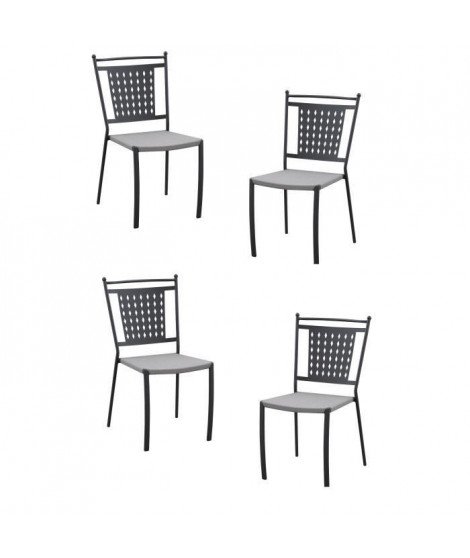 Lot de 4 chaises a manger de jardin - Style zellige - Acier thermolaqué + Textilene  - 50 x 59 x 91 cm