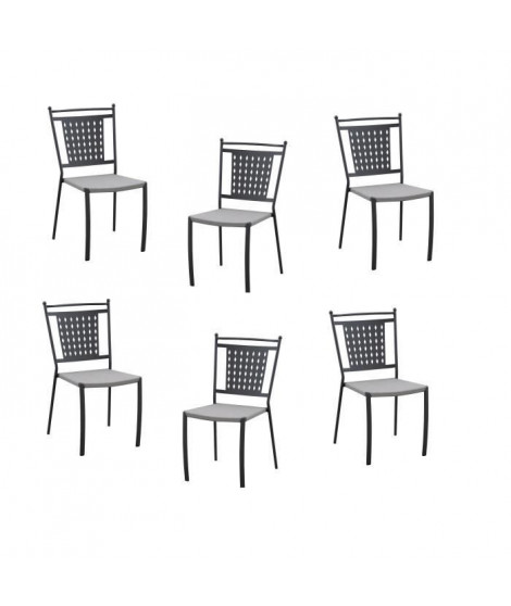 Lot de 6 chaises a manger de jardin - Style zellige - Acier thermolaqué + Textilene  - 50 x 59 x 91 cm