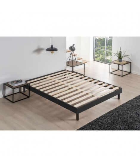 DEKO DREAM Sommier EASYKIT 140x190 cm - 12 lattes - Pieds hetre - Encastrable - Anthracite