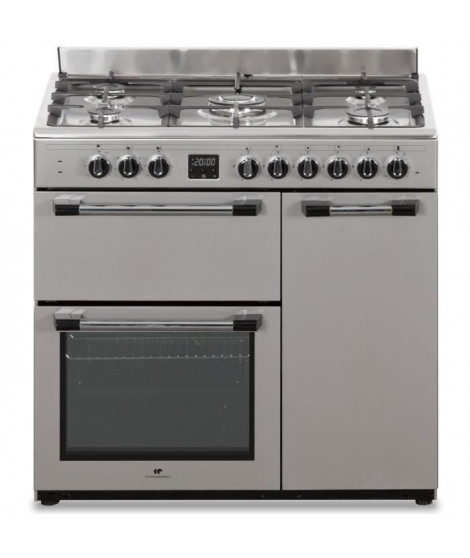 Cuisiniere piano gaz 3 fours électriques CONTINENTAL EDISON CECP903FIX 5 feux - Inox - Largeur 90 cm