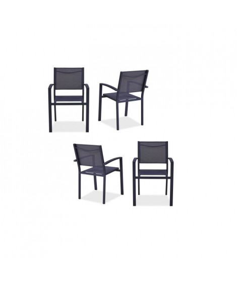 Lot de 4 fauteuils de jardin en aluminium assise textilene - 57 x 56 x 87 cm - Gris