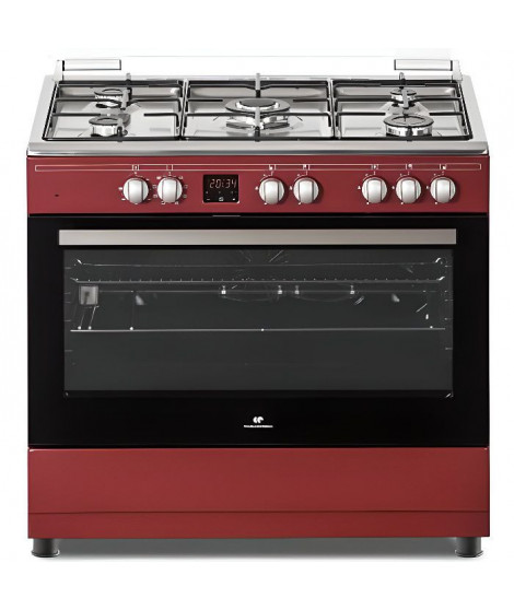 Cuisiniere piano gaz CONTINENTAL EDISON CECP9060BODX - 5 feux - Bordeaux - L89,9 x P60,1 xH85cm