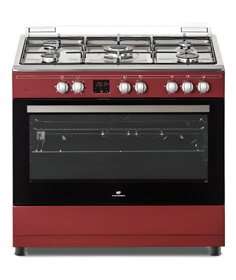 Cuisiniere piano gaz CONTINENTAL EDISON CECP9060BODX - 5 feux - Bordeaux - L89,9 x P60,1 xH85cm