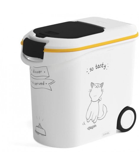 CURVER Conteneur de nourriture Le Diner est servi - 12 kg - 35 L - Blanc et noir - Pour chat