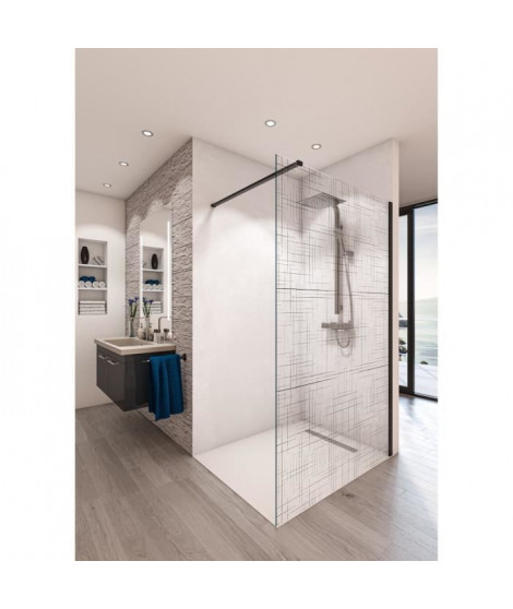 AURYS Paroi de douche en kit BALEARES  REFLECTO BLACK - Verre Timeless 8 mm trempé by Saint-Gobain - L.140 cm x  H.198 cm