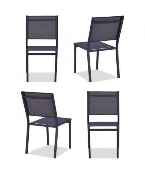 Lot de 4 chaises de jardin en aluminium assise textilene - 48 x 56 x 87 cm - Gris