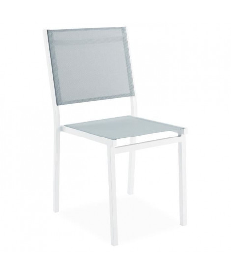 Lot de 4 chaises empilables - Aluminium et Textilene - Blanc et gris