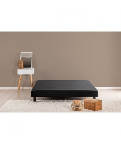 DEKO DREAM Rakenne Sommier tapissier a lattes 140 x 190 cm - Bois massif noir + Pieds