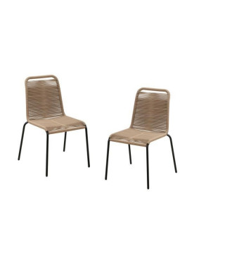 Lot de 2 chaises de jardin - Métal avec tissage simple en corde, empilable - Couleur : Epoxy noir - cordes naturelles