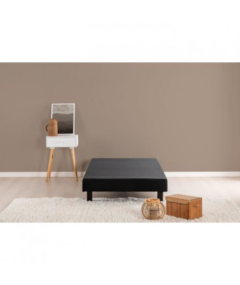 Sommier tapissier a lattes 90 x 200 - Bois massif noir + pieds - DEKO DREAM Rakenne