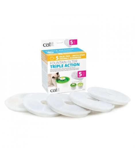 CAT IT Pack de 5 filtres a triple action pour abreuvoir - Blanc - Pour chat