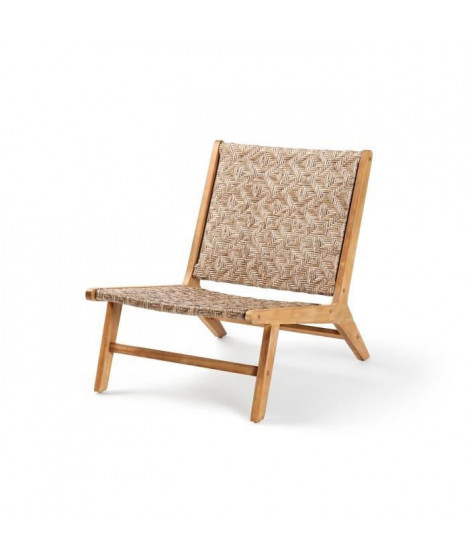 Fauteuil bas en bois d'Acacia FSC et en corde - 1 personne - Cancun - Vert olive