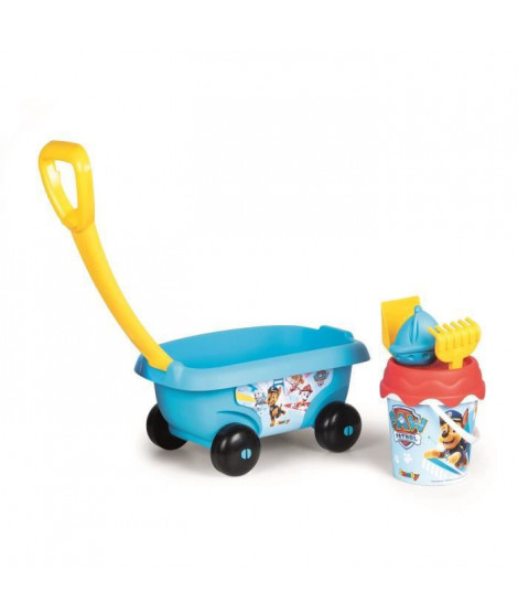 SMOBY - PAW PATROL Chariot de plage garni : sceau + tamis + râteau + pelle + moule a sable