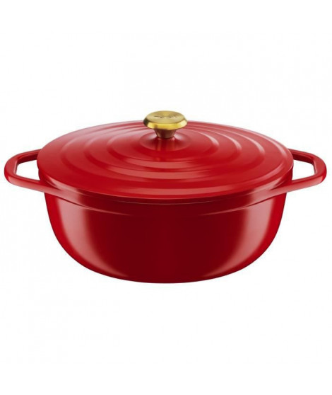 TEFAL E2548904 Air cocotte légere ovale 30x23 cm, fonte d'aluminium rouge, tous feux dont induction