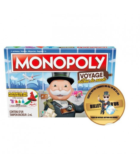Monopoly Voyage autour du monde, jeu de societe, des 8 ans - Version avec Billet d'Or 100% Gagnant