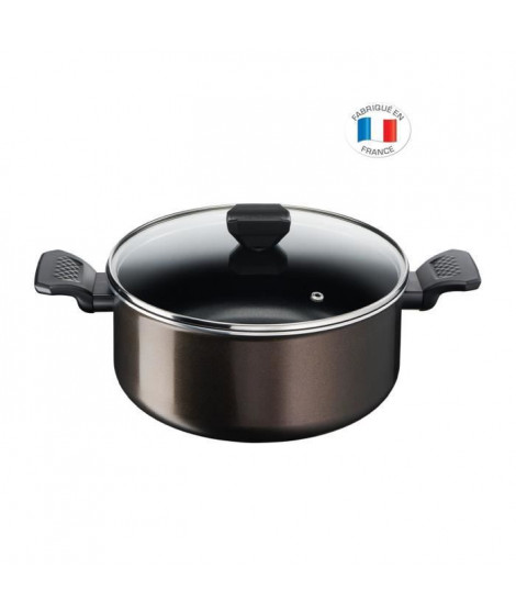 TEFAL B5544602 Easy Cook&Clean Faitout 24cm (4,7L) + couv, Antiadhésif, Thermo-Signal, Tous feux sauf induction, Fabriqué en…