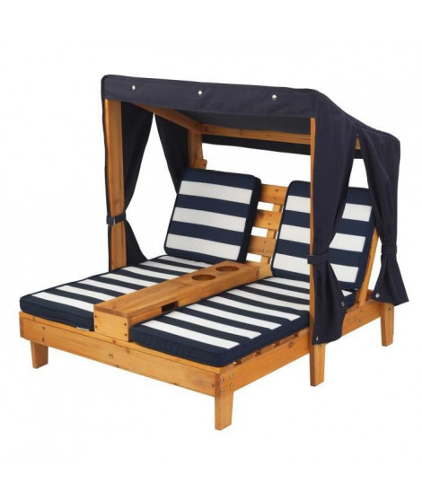 KIDKRAFT - Double chaise longue enfant en bois avec porte-gobelets - marine