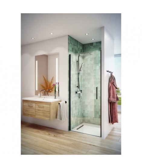 AURYS Gascogne 80 Gauche Porte de douche - L80 x 198 cm - Aluminium anodisé noir mat