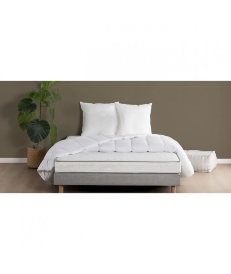 DEKO DREAM Pack Matelas mousse 140x190 + Couette 220x240 + 2 Oreillers 60x60 - 14 cm - DOUCEUR