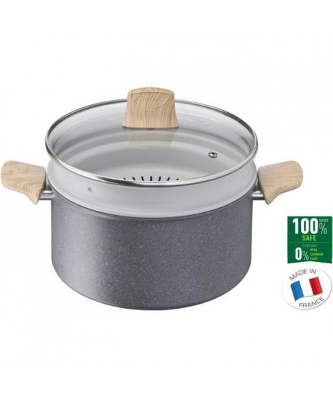 TEFAL G2669002 Natural Force Faitout Detox 24 cm + Couv + Panier vapeur, Antiadhésif, Thermo-Signal, Induction, Fabriqué en …