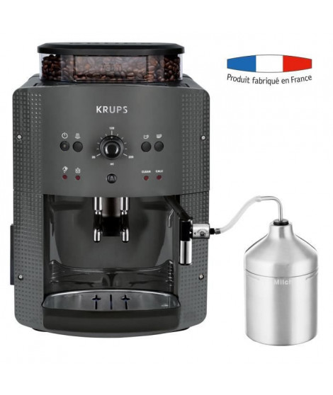 KRUPS YY4451FD Machine a café a grains, 15 bars, Broyeur a grains, Cafetiere expresso, Mousseur a lait, Fabriqué en France, Gris