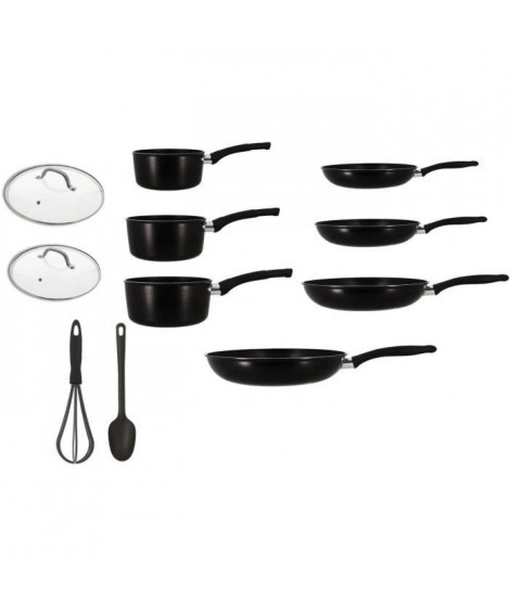 Batterie de cuisine MENASTYL 11 pieces - 2 casseroles 18/20/22 - Aluminium forgé - 2 couvercles 24/28 cm - Tous feux dont ind…