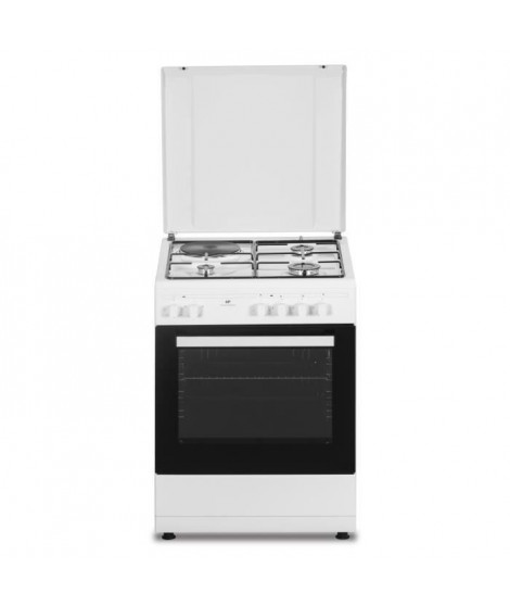 Cuisiniere mixte CONTINENTAL EDISON CECM60FCW - 3 feux gaz + 1 électrique - L59,8 x P61 xH83 cm - Blanc