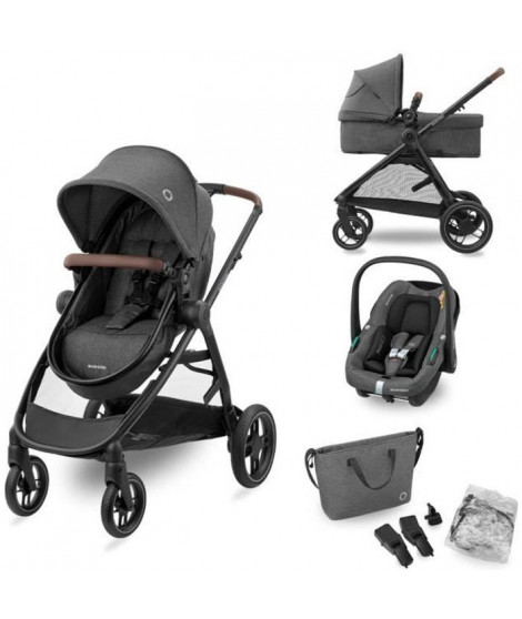 MAXI-COSI Poussette combinée 3 en 1 Zelia S iSize 4 roues avec Cosi Cabriofix iSize et accessoires Dark Grey